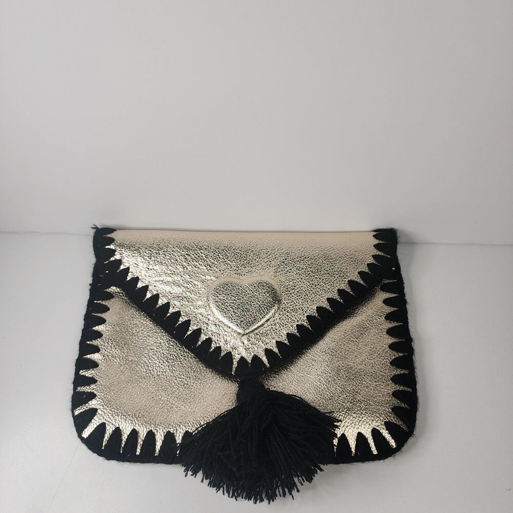 The Amano Project Silvery Gold Metallic Leather Clutch - Artisan Made Mexico NNT